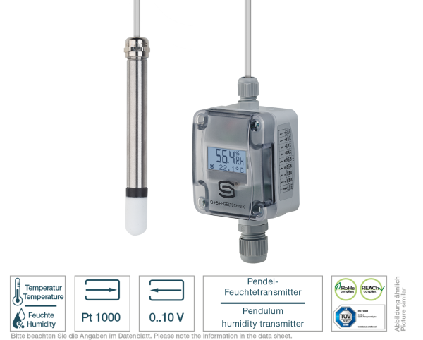 Pendel-Feuchtetransmitter mit Display 0-10 V Vorderansicht 2