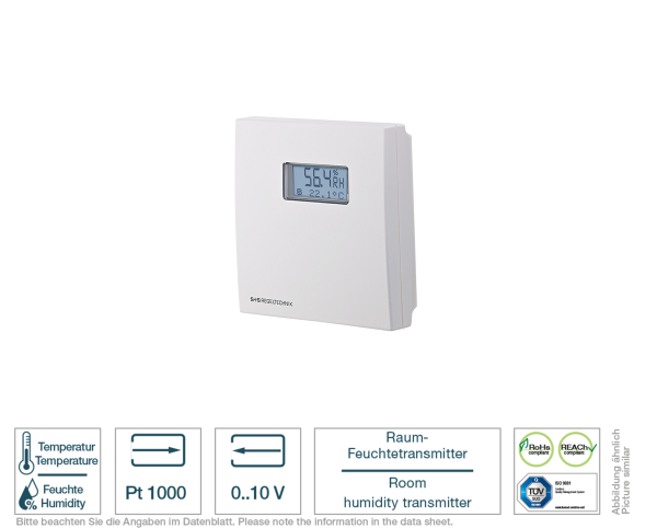 Raum-Feuchtetransmitter mit Display 0-10 V Vorderansicht 2