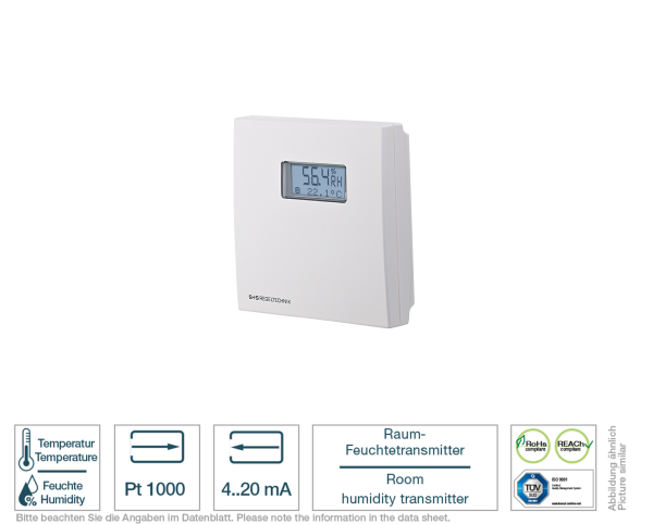 Raum-Feuchtetransmitter mit Display 4-20 mA Vorderansicht 2