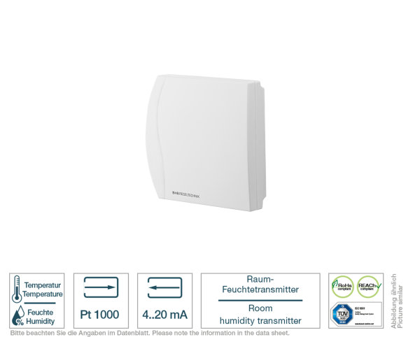 Raum-Feuchtetransmitter Design 4-20 mA Vorderansicht 2