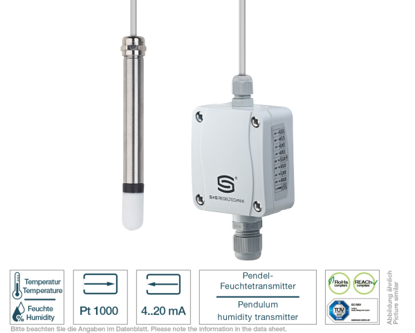 Pendel-Feuchtetransmitter mit Gehäuse 4-20 mA Vorderansicht 2