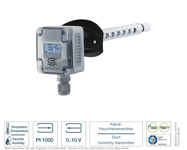 Kanal-Feuchtetransmitter High mit Display 0-10 V Vorderansicht